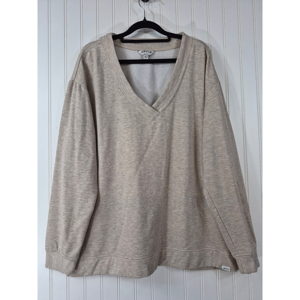 Orvis Classic Collection Womens XL V-Neck Sweatshirt Oatmeal Heather Beige Modal